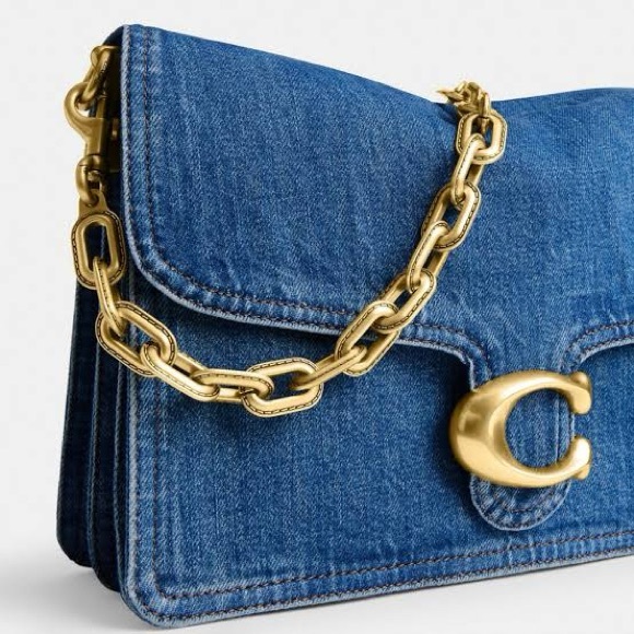 Coach Blue Denim Shoulder Bag with Gold Accents - Picture 3 of 9